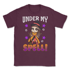 Under my Spell Cute & Funny Halloween Witch Unisex T-Shirt - Maroon