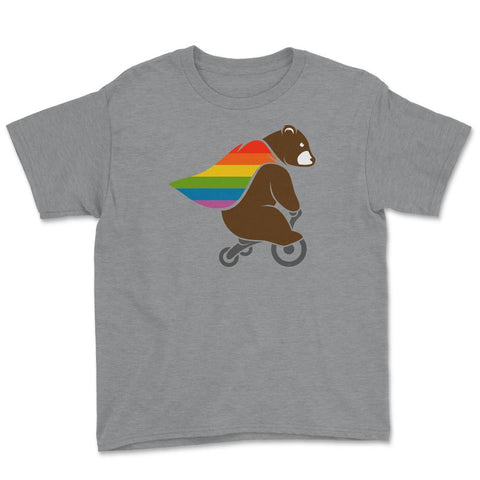 Rainbow Flag Bear Hero Gay Pride print Youth Tee - Grey Heather
