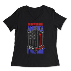 Ironworker American Flag & Wrench Grunge Design Gift print - Women's V-Neck Tee - Black