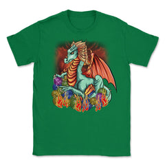 Knitting Dragon with Yarn Balls Fantasy Art graphic Unisex T-Shirt - Green