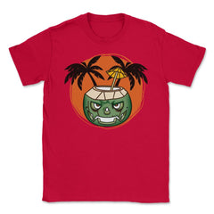 Hawaiian Halloween Coconut Face Jack O Lantern Scary graphic Unisex - Red