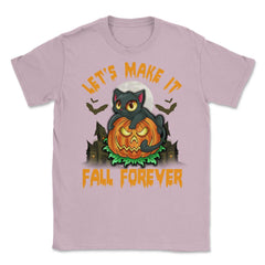Funny & Cute Cat with Jack o Lantern Halloween Unisex T-Shirt - Light Pink