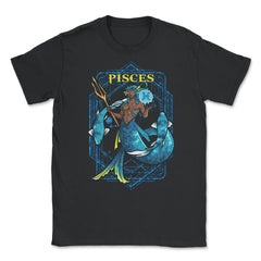 Pisces Zodiac Sign Warrior Anime Style Merman print Unisex T-Shirt - Black