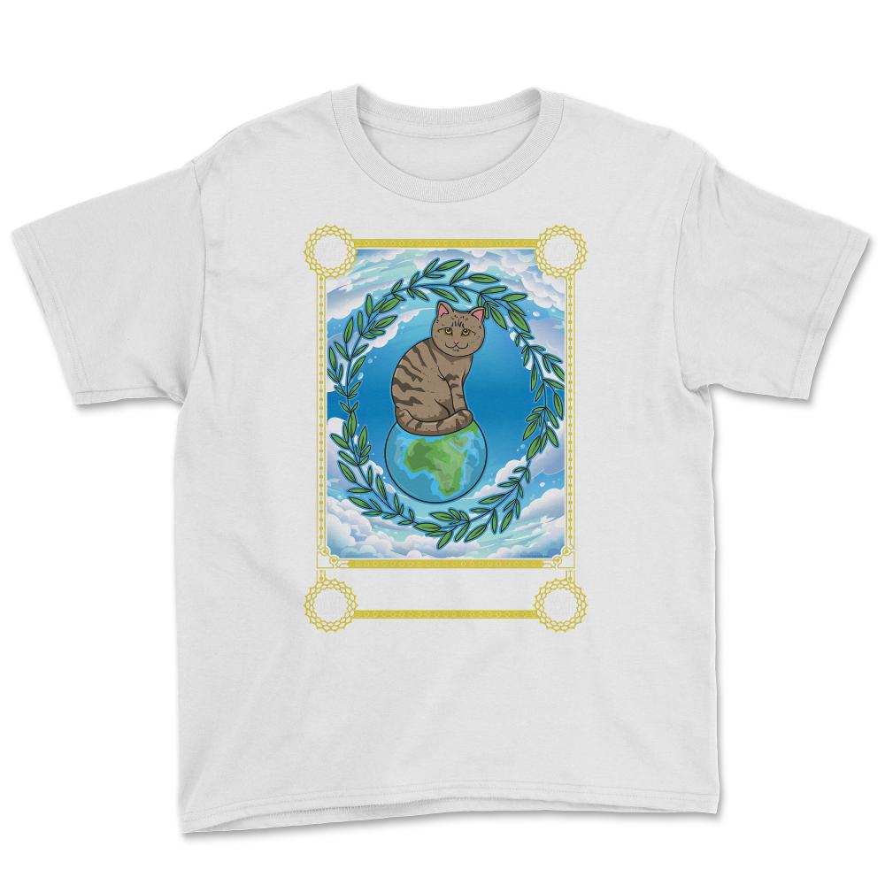 The World Cat Arcana Tarot Card Mystical Wiccan graphic Youth Tee - White