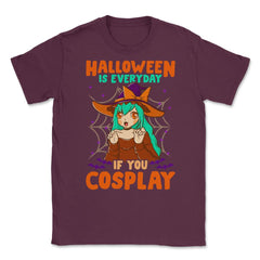 Halloween Cute Chibi Anime Witch Cosplay Manga Unisex T-Shirt - Maroon