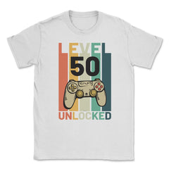 Funny 50th Birthday Vintage Gamer Level 50 Unlocked graphic Unisex - White