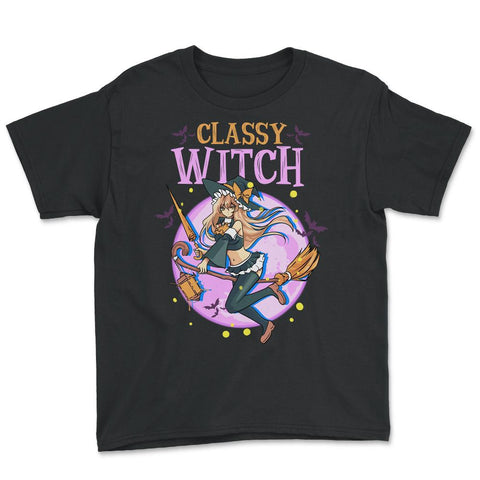 Anime Classy Witch Design graphic Youth Tee - Black
