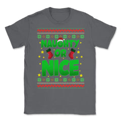 Naughty or Nice Christmas Sweater Style Funny Unisex T-Shirt - Smoke Grey