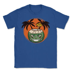 Hawaiian Halloween Coconut Face Jack O Lantern Scary graphic Unisex - Royal Blue