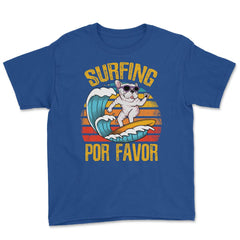 Surfing Por Favor Hilarious Surfer Dog Retro Vintage print Youth Tee - Royal Blue