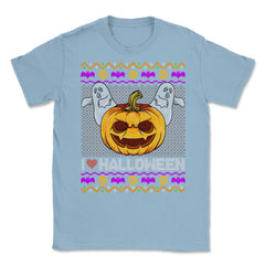 Spooky Jack O-Lantern Ugly Halloween Sweater Unisex T-Shirt - Light Blue