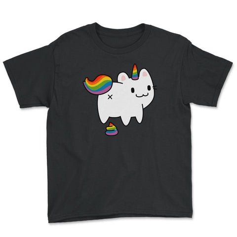 Caticorn Rainbow Flag Gay Pride & Poop Gay design Youth Tee - Black
