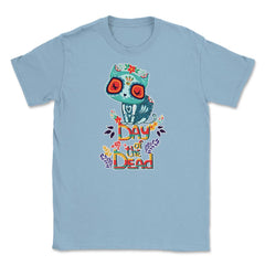 Sugar Skull Cat Day of the Dead Dia de los Muertos Unisex T-Shirt - Light Blue