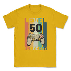 Funny 50th Birthday Vintage Gamer Level 50 Unlocked graphic Unisex - Gold