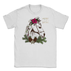 Christmas Horse Merry and Bright Equine T-Shirt Tee Gift Unisex - White