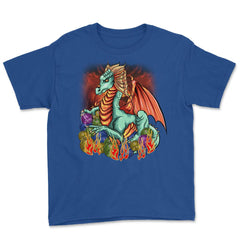Knitting Dragon with Yarn Balls Fantasy Art graphic Youth Tee - Royal Blue