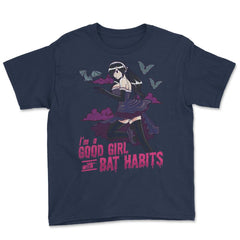Goth Anime Bat Habits Girl Design print Youth Tee - Navy