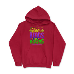 Beer Beads and Boobs Mardi Gras Funny Gift print Hoodie - Red