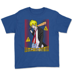 Bad Anime Boy Baseball Bat Streetwear graphic Youth Tee - Royal Blue