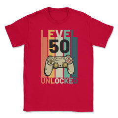 Funny 50th Birthday Vintage Gamer Level 50 Unlocked graphic Unisex - Red