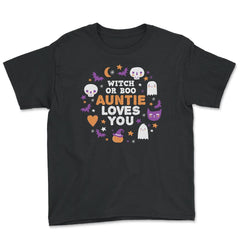 Witch or Boo Auntie Loves You Halloween Reveal design - Youth Tee - Black