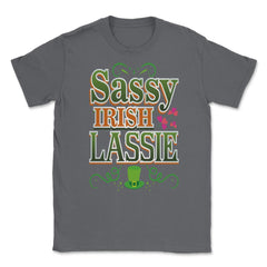 Sassy Irish Lassie Patricks Day Celebration Unisex T-Shirt - Smoke Grey