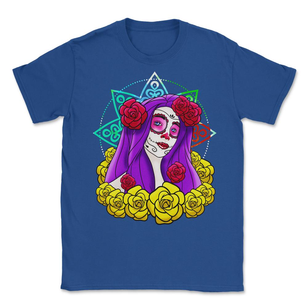Sugar Skull Sexy Lady Day of the Dead Halloween Unisex T-Shirt - Royal Blue