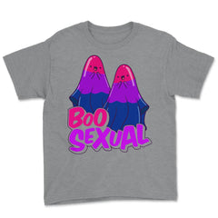 Boo Sexual Bisexual Ghost Pair Pun for Halloween print Youth Tee - Grey Heather