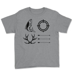 Funny Love Fishing And Hunting Antler Fish Target Arrow graphic Youth - Grey Heather