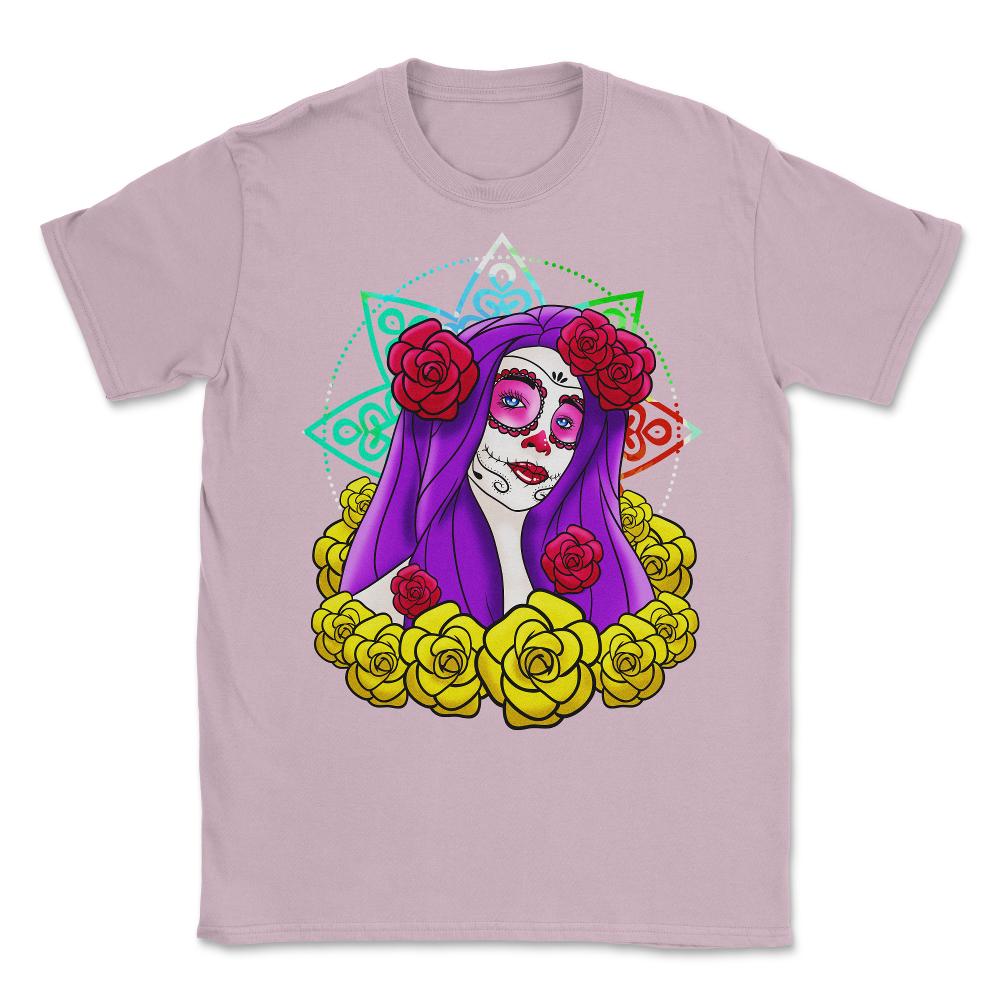 Sugar Skull Sexy Lady Day of the Dead Halloween Unisex T-Shirt - Light Pink