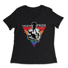 Fueled by Pride Gay Pride Guy in Rainbow Triangle Gift print - Women's V-Neck Tee - Black