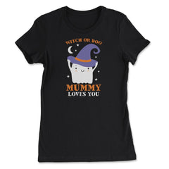 Witch or Boo Mummy Loves You Halloween Reveal graphic - Women's Tee - Black