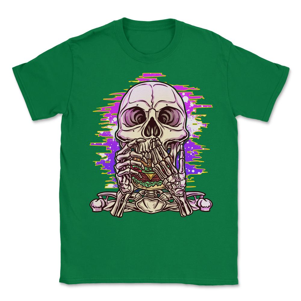 Skeleton Eating A Hamburger Funny Vaporwave design Unisex T-Shirt - Green