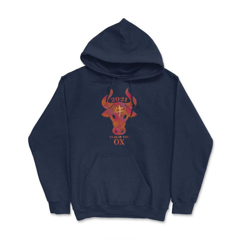 2021 Year of the Ox Watercolor Design Grunge Style graphic Hoodie - Navy