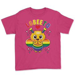 LGBEETQ Cute Bee in Rainbow Flag Colors Gay Pride print Youth Tee - Heliconia