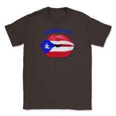 Boricua Kiss Puerto Rico Flag Lips Design graphic Unisex T-Shirt - Brown