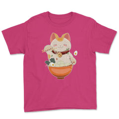 Cat eating Ramen Cute Kitten Eating Noodles Gift graphic Youth Tee - Heliconia