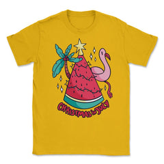 Christmas in July Funny Summer Xmas Tree Watermelon design Unisex - Gold