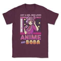 Just A Girl Who Loves Anime And Boba Gift Bubble Tea Gift graphic - Maroon