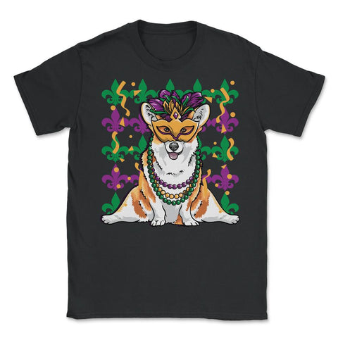 Mardi Gras Corgi with Masquerade Mask Funny Gift design Unisex T-Shirt - Black
