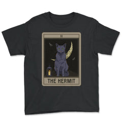 The Hermit Cat Arcana Tarot Card Mystical Wiccan graphic Youth Tee - Black