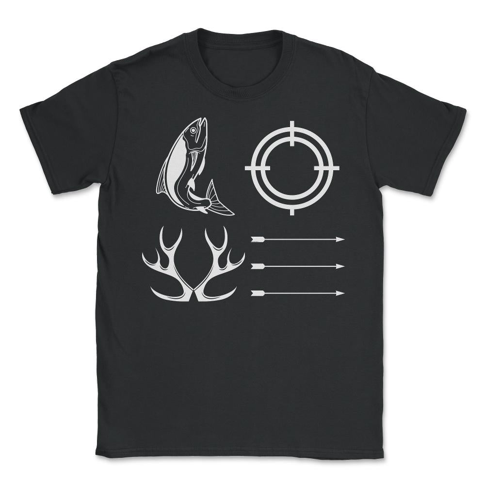Funny Love Fishing And Hunting Antler Fish Target Arrow design - Unisex T-Shirt - Black