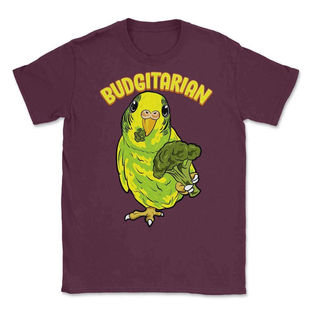 Hilarious Budgie Bird Eating Broccoli Budgerigar Meme graphic Unisex - Maroon