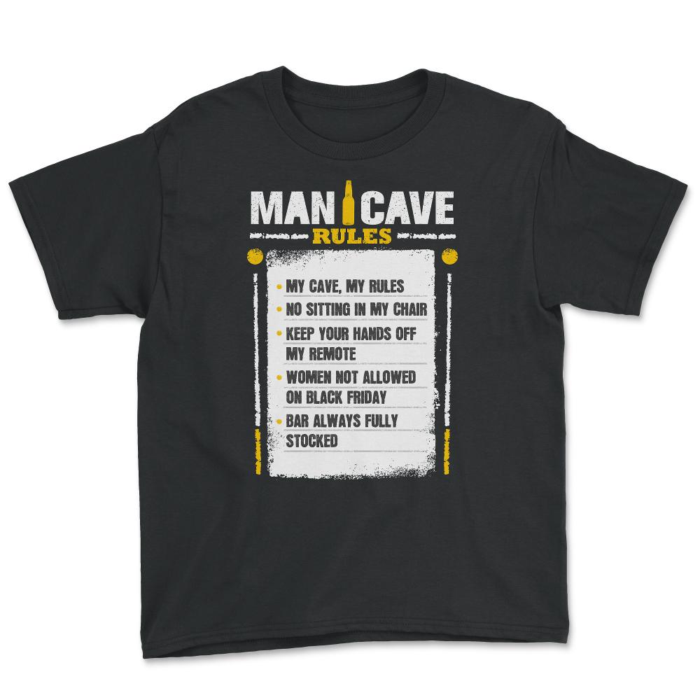 Man Cave Rules Funny Man Space Design graphic - Youth Tee - Black