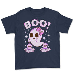 Boo! Girl Cute Ghost Funny Humor Halloween Youth Tee - Navy