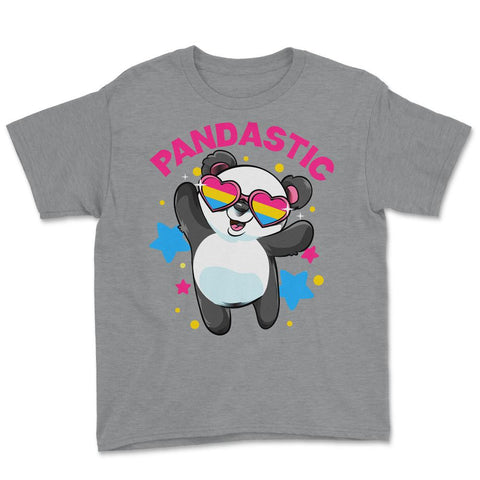 Pandastic Pansexual Pride Flag Rainbow Kawaii Panda print Youth Tee - Grey Heather