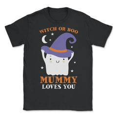 Witch or Boo Mummy Loves You Halloween Reveal graphic - Unisex T-Shirt - Black