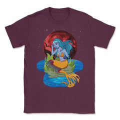 Zombie Mermaid Funny Halloween Trick or Treat Gift Unisex T-Shirt - Maroon