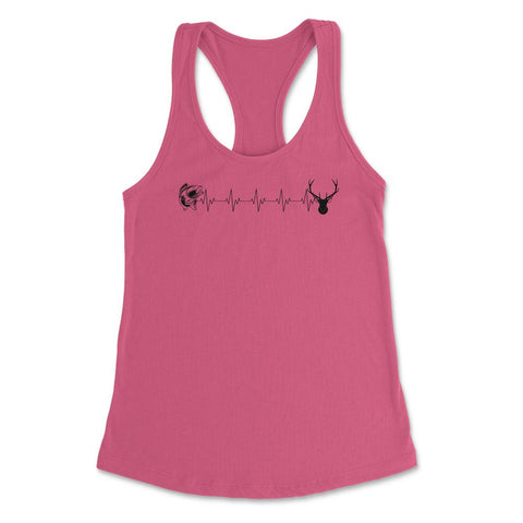 Funny Fish Deer EKG Heartbeat Fishing And Hunting Lover print Women's - Hot Pink