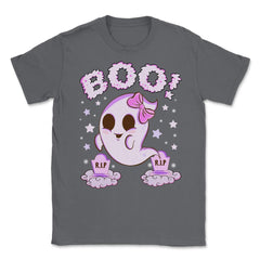 Boo! Girl Cute Ghost Funny Humor Halloween Unisex T-Shirt - Smoke Grey